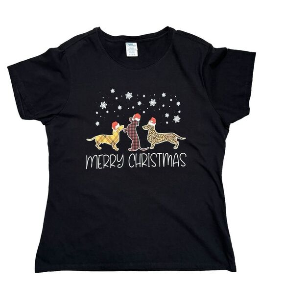 Port & Company Dachshund Doxie Dog Merry Christmas Cotton T-Shirt Tee Size XL - Picture 2 of 8